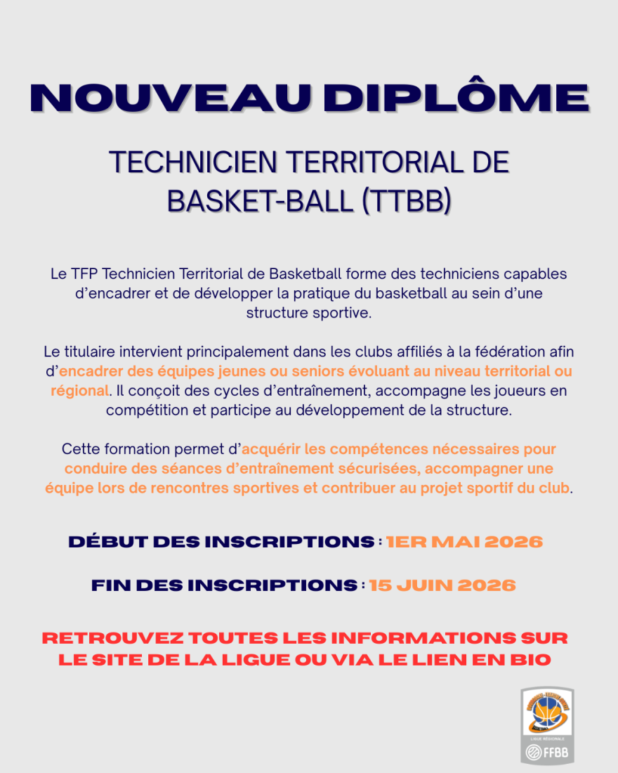 Formation TTBB (Technicien Territorial Basket-ball) CLIQUEZ ICI!!!